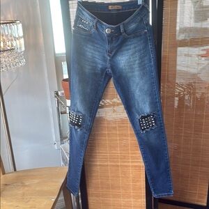 All Denim Blue Skinny Jeans with Embellished Knees New Without Box